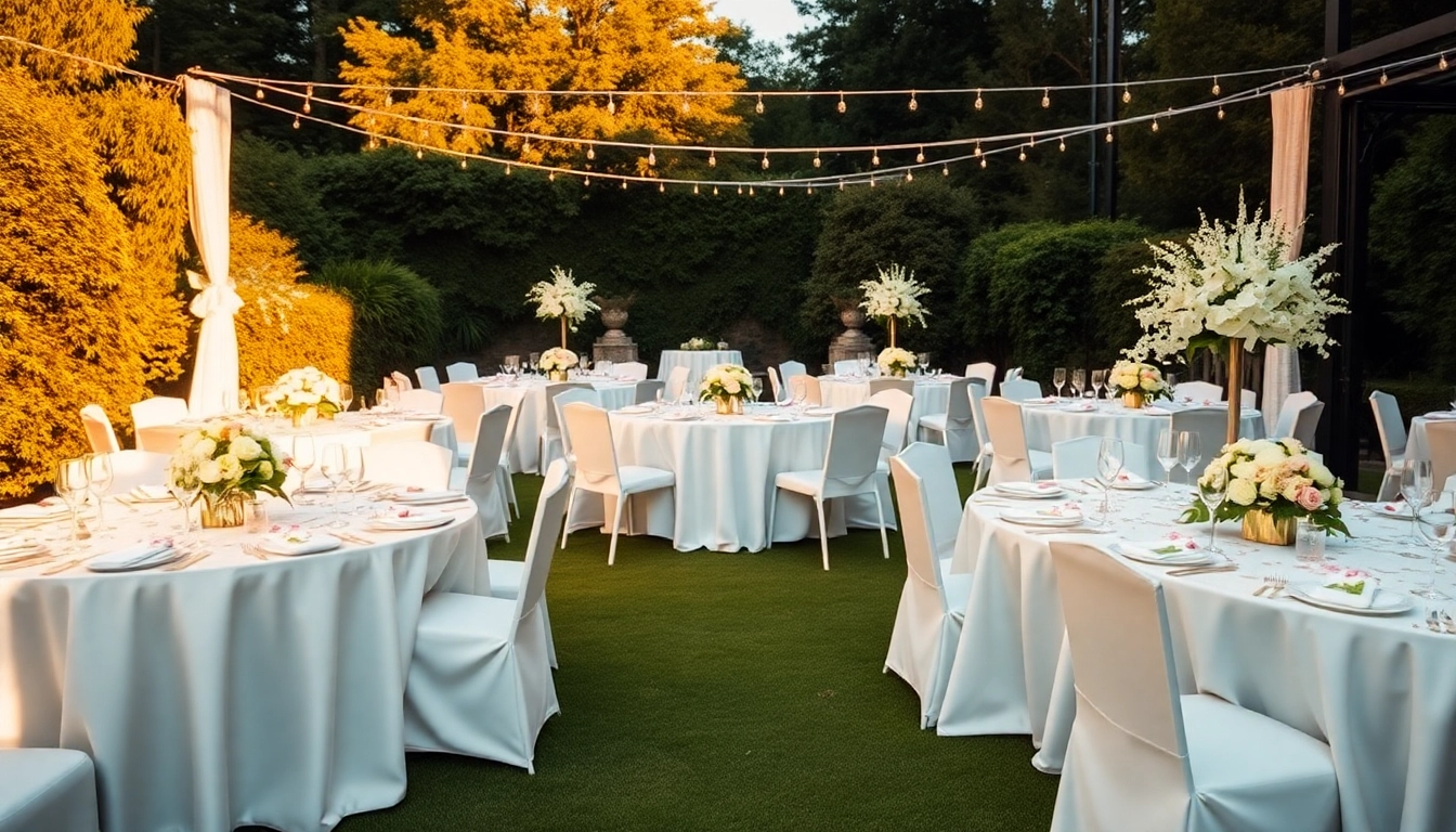Stunning wedding rentals featuring elegant tables and floral decor.