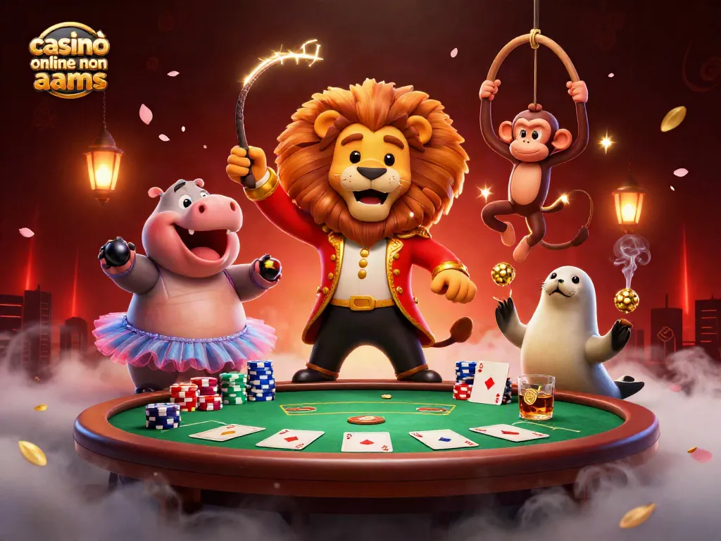 Giocatori che si divertono nei casinò online non AAMS con tavoli da poker e personaggi animati.