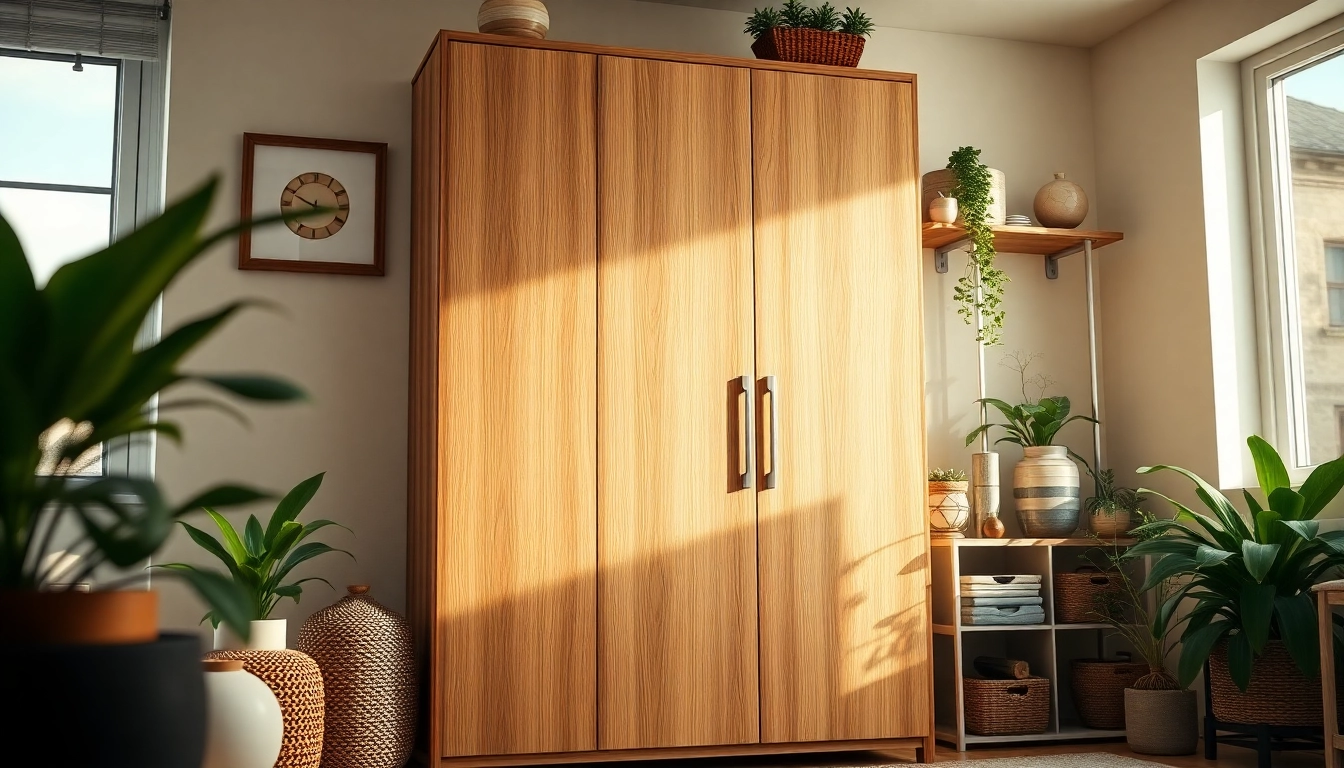 Stylish storage cabinet fitted with decorative items in an organized home space.