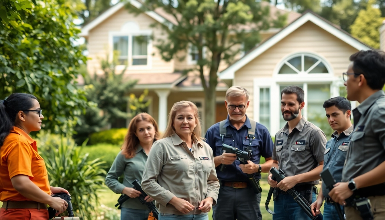 Home pest specialists near me inspecting a residential property for pest control.