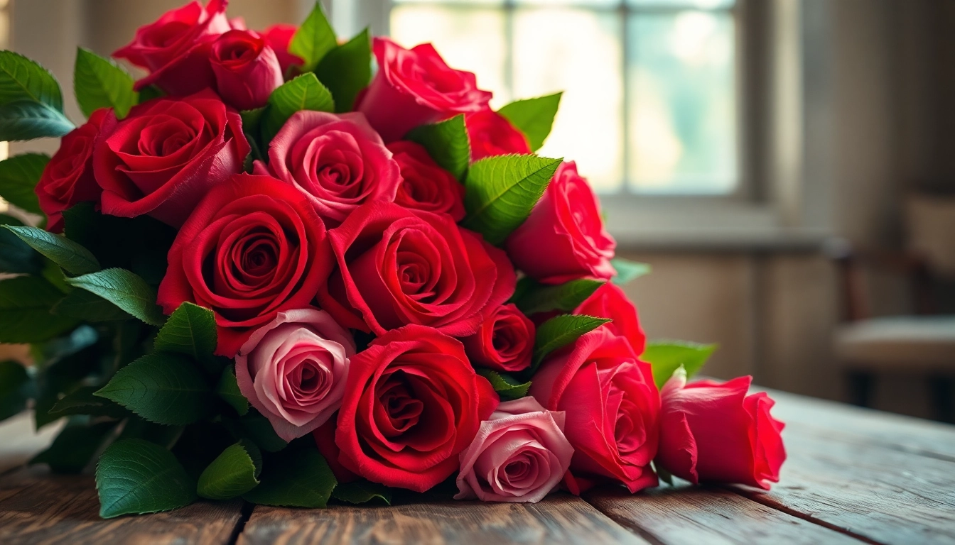 Beautiful arrangement of valentines flowers in red and pink tones, symbolizing love and affection.