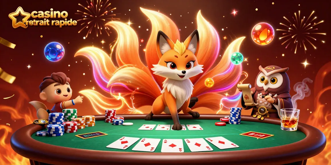 Lancez vos gains rapidement avec casino retrait rapide à travers une illustration dynamique de personnages et d'éléments de poker.