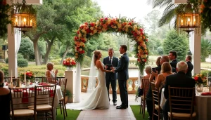 Tampa Garden Club wedding featuring a couple exchanging vows in a lush outdoor setting.
