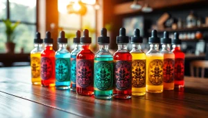 Flasche mit buntem liquid auf einem Holztisch in einem gemütlichen Café.