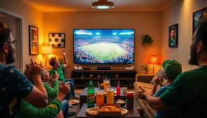 스포츠중계 경기를 즐기는 팬들과 역동적인 환경을 보여주는 장면입니다.