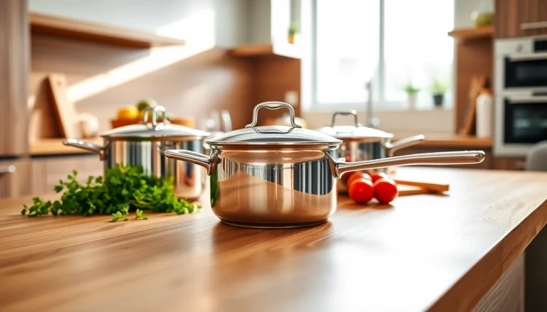 Showcasing WMF cookware NZ on a stylish kitchen countertop with fresh vegetables.