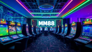 Engaging scene depicting MM88 online gaming with vibrant digital elements and a lively atmosphere.