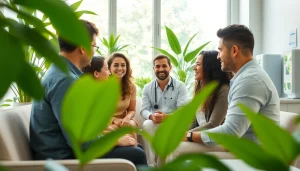Engaging health consultation in a serene clinic environment, showcasing diverse individuals.