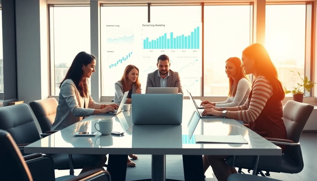 Boost your brand with Good Wolf Marketing strategies illustrated in a vibrant team meeting.