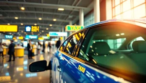 Taxi Nottingham to Heathrow Airport parked at a busy airport terminal, ready for passengers.