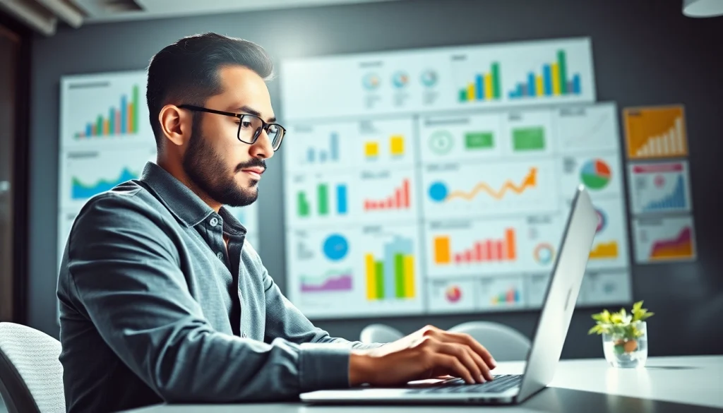 Engaging digital marketing efforts at https://vj88.online/ with a professional marketer in a vibrant office space.