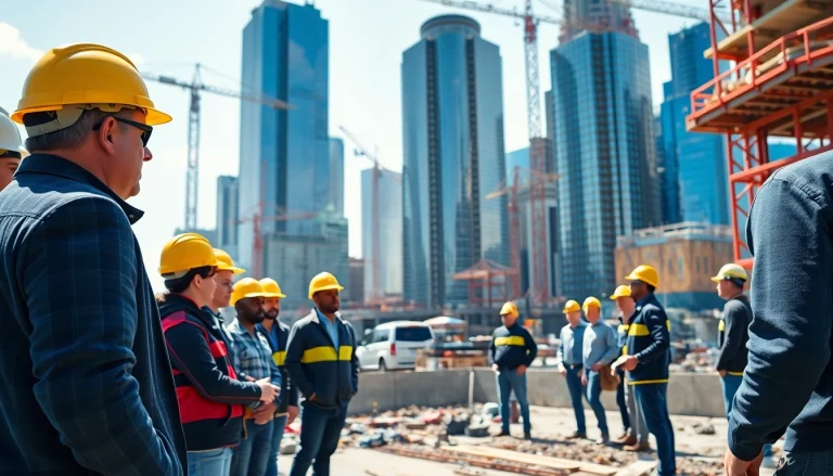 New York City Construction Manager leading a diverse team on a vibrant urban construction site.