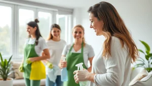 Cleaning Service team providing professional cleaning in a bright modern living room.