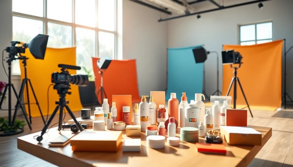 Fotografo ecommerce professionista mentre cattura immagini di prodotti in uno studio moderno.