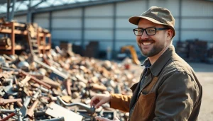 Schrotthändler Oberhausen sortiert alten Schrott auf einem modernen Schrottplatz effizient.