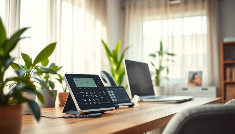 Showcase uk home voip system setup in a cozy, professional workspace environment.
