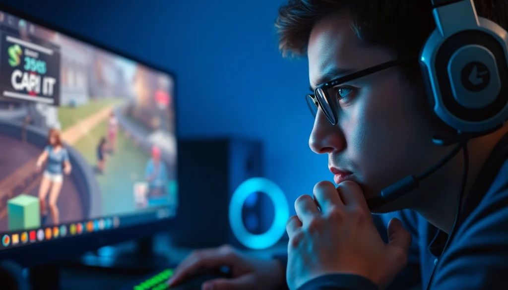 Pemain fokus dalam login lapak303 game dengan aksesori bermain yang cerah dan mengesankan.