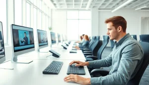 Enhance your skills at our typing center with modern workstations and focused learners.