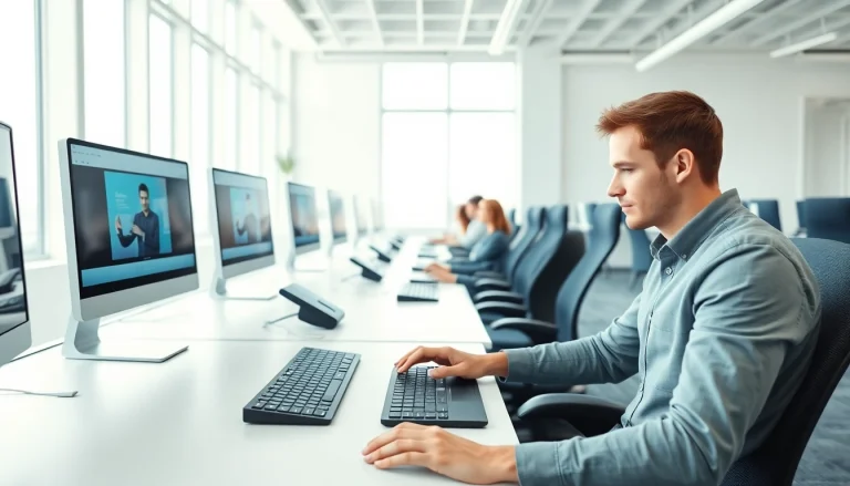 Enhance your skills at our typing center with modern workstations and focused learners.