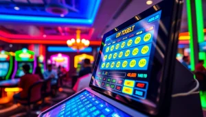 Tampilkan link togel pada antarmuka interaktif dalam suasana perjudian yang bersemangat.