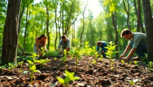 Individuals planting trees in a vibrant forest embodying the essence of https://www.unsustainablemagazine.com.