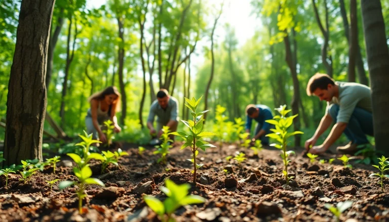 Individuals planting trees in a vibrant forest embodying the essence of https://www.unsustainablemagazine.com.