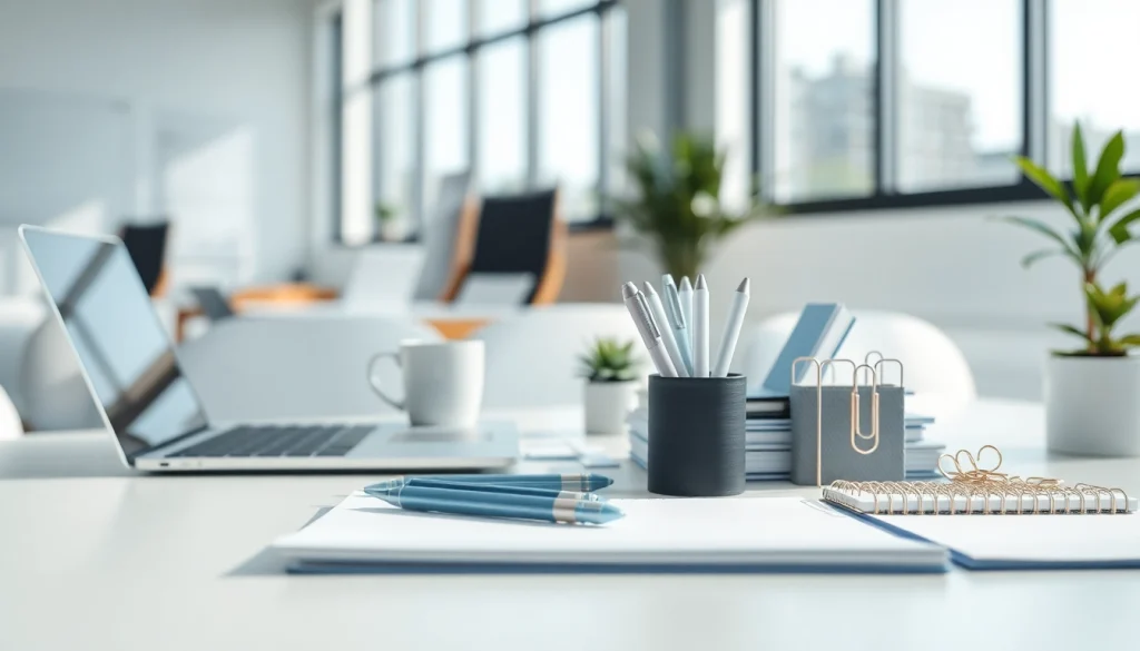 Organized office stationery uk on a stylish desk in a bright modern workspace.