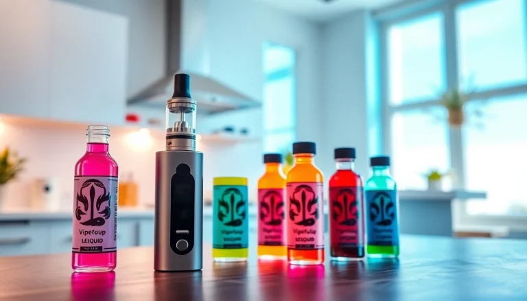 Vape ohne nikotin im Mittelpunkt einer modernen Küchenumgebung mit bunten E-Liquids.
