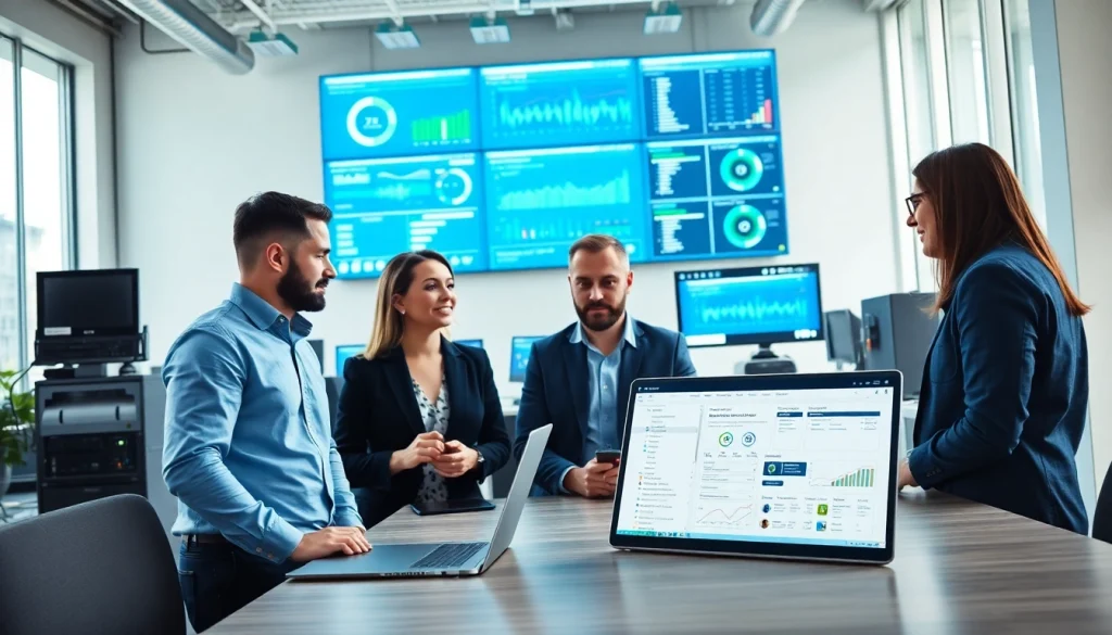 VMware Consulting professionals collaborating in a high-tech office, strategizing on innovative solutions.