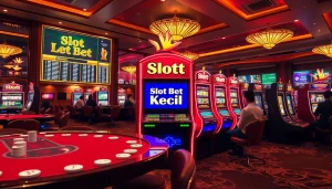 Excited players engage with a high-stakes slot bet kecil in a luxurious casino setting.