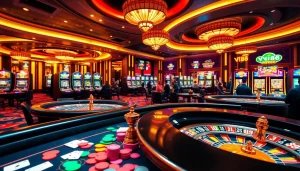 Players enjoying a dynamic gaming experience at VN88 casino, showcasing vibrant tables and exciting atmosphere.