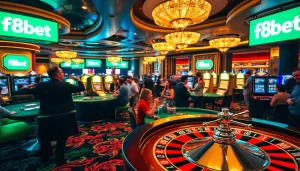 Experience the thrill of f8bet with players at a vibrant casino table surrounded by excitement.