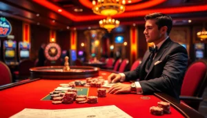 Engaging scene on trang chủ BL555 with a poker table and spinning roulette wheel.