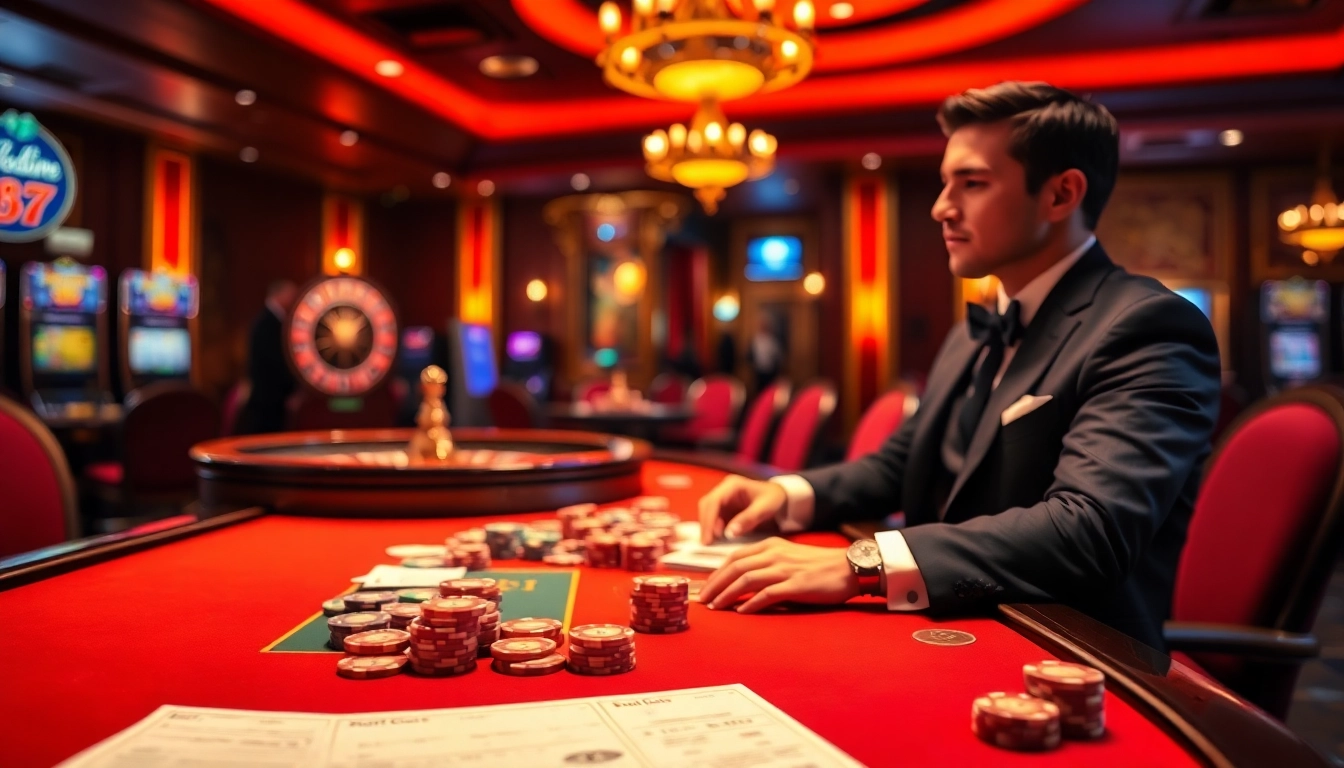 Engaging scene on trang chủ BL555 with a poker table and spinning roulette wheel.