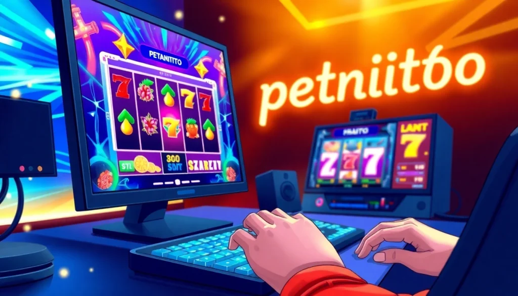Bermain petanitoto dengan penuh semangat di depan layar komputer modern.