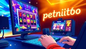 Bermain petanitoto dengan penuh semangat di depan layar komputer modern.