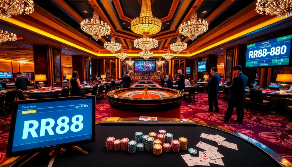 Players engaging in an exciting roulette game at RR88's luxurious casino.