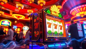 Engage with the winmy slot machine in a lively casino setting filled with excitement.