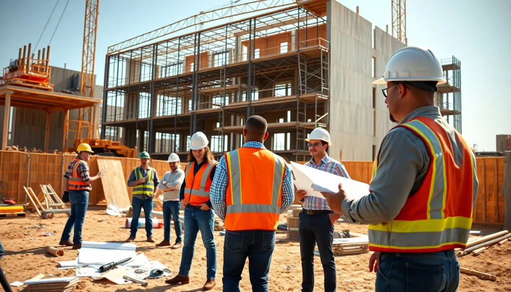 New Jersey General Contractor supervising a construction site with workers collaborating.