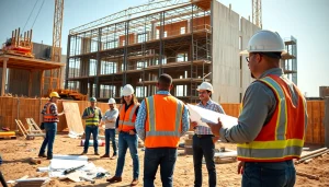 New Jersey General Contractor supervising a construction site with workers collaborating.