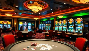 Experience the excitement of rr88 at a vibrant casino table filled with poker chips and cards.