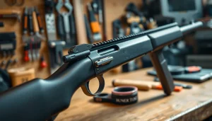 Engaging view of the super safety trigger ar15 showcasing its precision and design in a workshop setting.