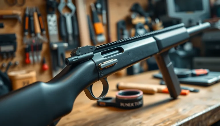 Engaging view of the super safety trigger ar15 showcasing its precision and design in a workshop setting.