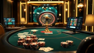 Engage in 상품권소액결제 while enjoying a luxurious casino environment filled with poker chips and roulette wheels.