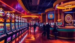 Engage in thrilling games at the 슬롯커뮤니티 with colorful slot machines in a vibrant casino setting.