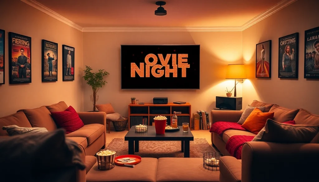 Enjoy a cozy movie night with filmes online gratis in a warm living room setting.