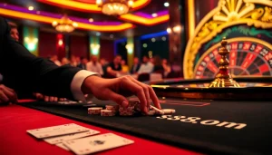 Players engaging in high-stakes poker at s8.com branded casino table under soft lighting.