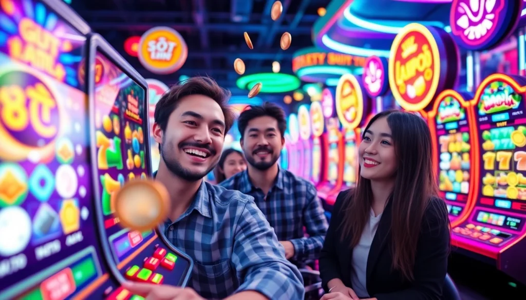 Exciting online gaming environment showcasing slot hoki machines and players immersed in the action.