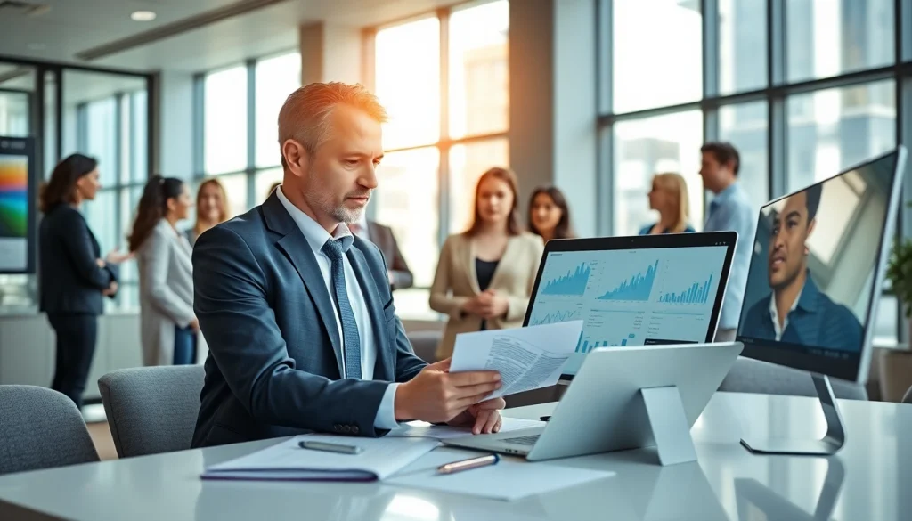 Expert SMSF auditor reviewing financial records in a modern office setting.