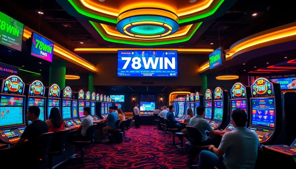 The 78WIN brand shines in a vibrant online gambling scene, showcasing excitement and user trust at a modern casino.